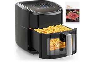 EUARY Friteuse sans Huile 7,5L Avec Fenêtre Visible,Air Fryer 1700W,Friteuse à Air Chaud avec 12 Programmes,Panneau tactile L