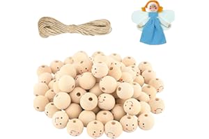 ‎YERIA Holzperlen mit Gesicht 20mm, 100Stück Holzkugeln mit Gesicht für Sorgenwurm Engel, Holzperlen Natur, Holzköpfe mit Gesicht für Schlüsselanhänger Häkeln Engel Handwerk DIY Schmuck (A-100PCS-20mm)