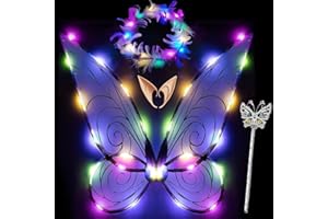 Ailes de fée lumineuses pour adultes, serre-tête LED et étoiles baguettes de fée, ailes de fée pour adultes, ailes d'elfe pour femme, ailes LED pour enfants, ailes de papillon pour enfants, ailes de