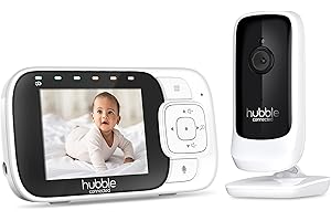 Hubble Connected Nursery View+ Baby Monitor Camera with 2.8" Screen, Infrared Night Vision, Lullabies, Visual Sound Level Indicator, Digital Zoom and Ambient Temperature Sensor