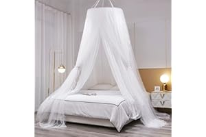 HUOQOU Doppelschicht Prinzessin Runde Kuppel Baldachin Bett Vorhang für Mädchen Erwachsene Kinder verträumte Moskitonetz Nette Schlafzimmer Dekoration Schloss Spielen Zelt Leseecke (weiß/Weiß)