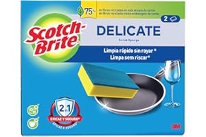 3M Scotch-Brite Esponja para fregar sin rayar delicada, 2 unidades por paquete