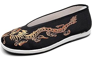 GHAKKE Dragon Brodé Tai Chi Art Martial Kung Fu Chaussures Unisexe Traditionnel Chinois Vieux Pékin Tissu Chaussures Slip Ons Antidérapant Respirant Semelle en Caoutchouc Chaussures (Color : Gold, Size : 3