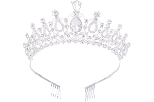Vofler Kristall-Diadem und Kronen für Frauen, Königin Silber Strass Haarschmuck Dekor für Prinzessin Damen Blumen Mädchen Braut Geburtstag Festzug Hochzeit Prom Halloween Kostüm Party mit Kämmen