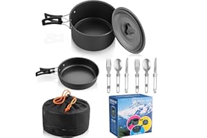 HOMGEN Kit de Casseroles Camping Set de Pots de Pique-Nique Casserole Camping Poêlé Set en Aluminium Durable, 2-3 Personnes Camping Poêlé en Aluminium Kit