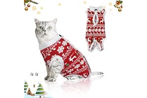 Hipet Cat Chirurgischer Erholungsanzug für Bauchwunden oder Hautkrankheiten,Ersatz E-Kragen & Kegel,Katzen Onesie Anti Licking Pet Surgical Recovery Vest Shirt (M, Rot)