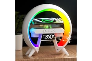 EXSIVEMY Atmosphärenlampe mit 15 W kabellosem Ladegerät, LED-Wecker, intelligente Tischlampe mit Bluetooth-Lautsprecher, schillerndes Lauflicht, Lichter für Erwachsene, Kinder, für Büro, Schlafzimmer (Color A)