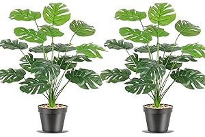 SOMYTING Lot de 2 Plantes artificielles Splitphilo dans Un Pot - Plantes Tropicales artificielles Monstera Real Touch - Feuilles Vertes hawaïennes - Plantes artificielles - Décoration de Bureau