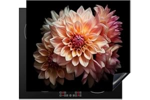 KitchenYeah© Protège Plaque Induction 59x52 cm Deco Cuisine Protection Pour Plan De Travail Cuisson Protégé Dahlia - Fleurs - Rose - Noir - Botanique