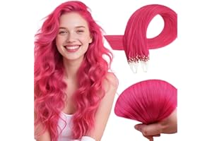 ‎RUNATURE RUNATURE Extensions Echthaar Microring Rosa 40cm Menschliches Haar 25s 1g Heiß Pink Haarverlängerung Unsichtbar #Hot Pink