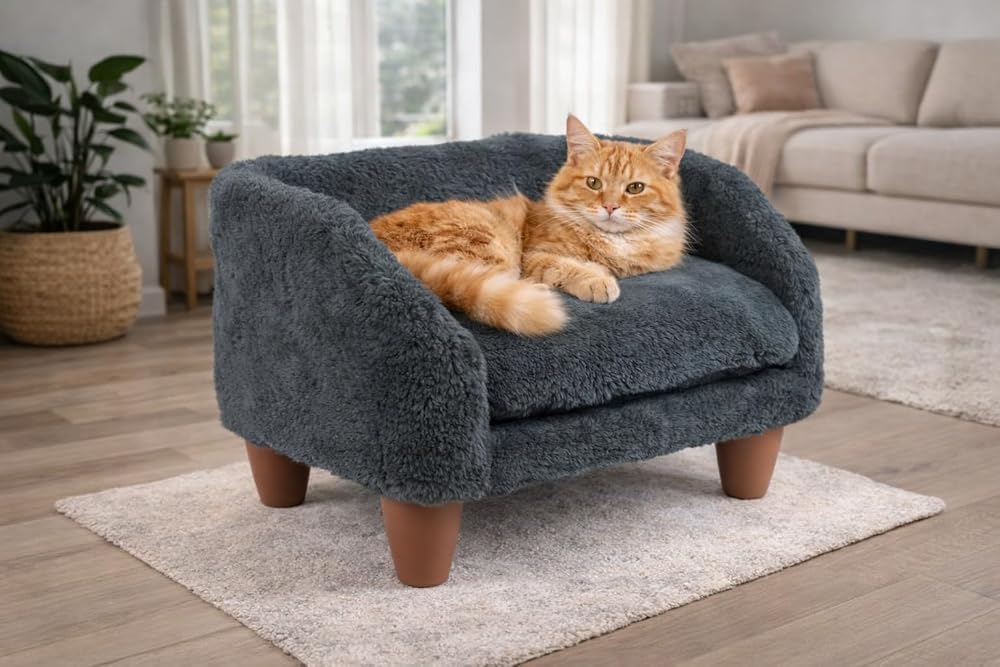 GOBYPET Peluş Kedi Koltuğu | Yumuşak Kedi Yatağı | Köpek Koltuğu (Antresit, Standart)