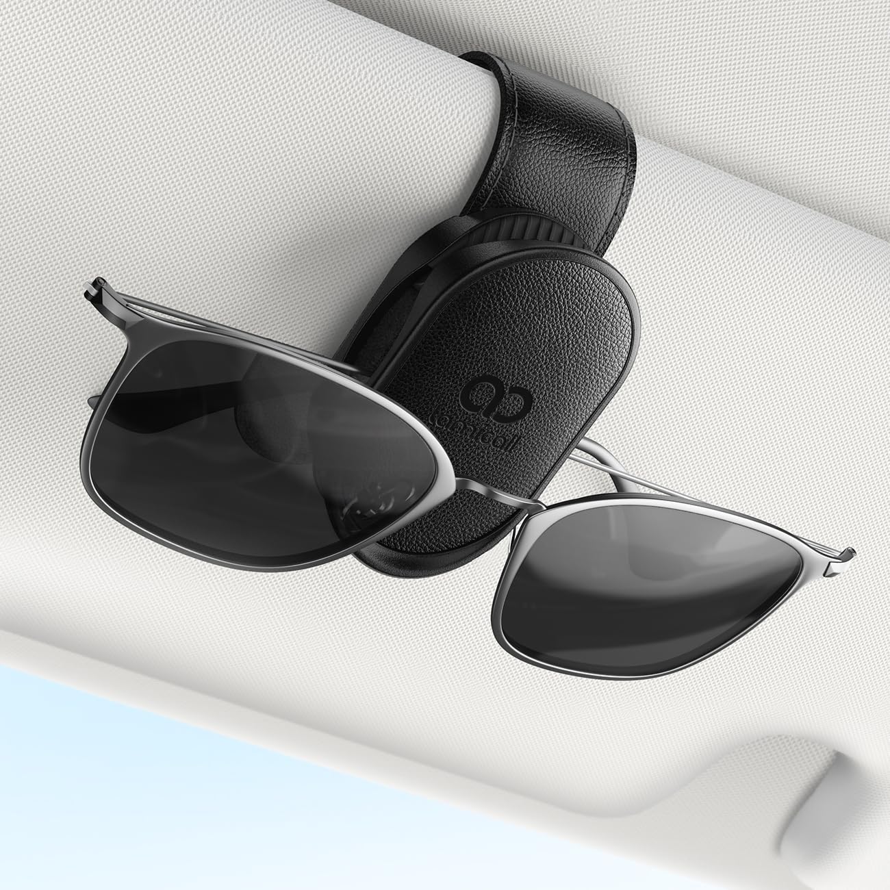 Lamicall Sunglasses Holder for Car Visor - [Auto-Lock] Car Glasses Holder with Soft Foam & Anti-Scratch Silicone, Leather Eyeglasses Clip for Different Size Eyeglasses, Car Visor Accessories - Black