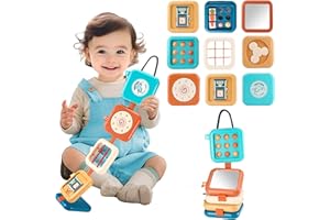 Quuylin Cube d'activité bébé, 8 en 1 Jouets Montessori, Sensoriels Enfant, Tableau Busy Board, Jouets de Voyage en Avion pour Enfants, Développement de l'éducation Apprentissage