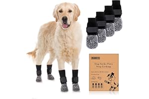 GYURO 2 Paar Doppelseitige Anti-Rutsch Hundesocken mit verstellbaren Riemen-Traktionskontrolle für den Innenbereich auf Hartholzböden für Hundeschuhe Pfotenschutz (Schwarz, L)