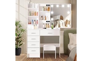 Dradaomull Sminkbord med spegel, vanity desk för LED-belysning, sminkbord, 3 färger med justerbar ljusstyrka (907)