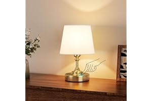 PreeOtti Piccolo Lampada da Tavolo LED Senza Fili, Batteria Ricaricabile, Dimmerabile, Paralume in Lino Bianco, Lampada da Comodino LED per Camera da letto, Sala da Pranzo, Soggiorno, Deco(Ottone)