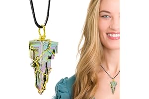 EAYOLY Mineral bismuto | Colgantes Cristal para Mujer | Bismuto Cristales Collares Alambre Envuelto Piedra Preciosa Cuarzo Piedra Colgantes