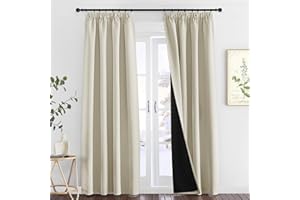 PONY DANCE Rideaux Occultants Thermiques Anti Bruit Isolant Froid ou Chaleur, Rideau Epais Draperies Galon Fronceur pour Chambre du Bébés/Ado, Beige Clair, L140 x H260cm, 2 Pièces