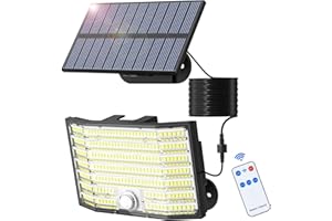 MINPEA Solar Lights Outdoor, 226 LED Solar Security Lights and 3 Modes Motion Sensor Solar Powered Lights, IP65 Waterproof Split Flood Lights with Remote & 16.5Ft/5M Cable for Garden Shed Yard (White 1 Pack)