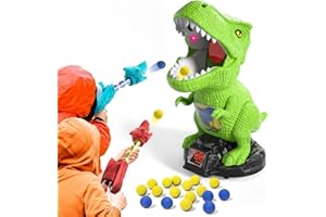 BLmukce Bewegliches Dino-Zielscheibe Set, Schießspielzeug für Kinder, Dinosaurier Spielzeug, Outdoor Spiele Kinderspielzeug, Geschenk Junge 4 5 6 7 Jahren, 2 Popper-Pistolen, 48 Schaumbälle