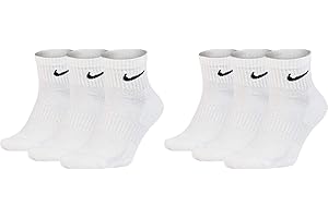 Nike SX7667 Short Socks 6 Pairs Men's Women's Ankle High White Black Value Set Everyday Cotton Cushioned Ankle Sports Socks Size 1 3 5 7 9 11 13 15 17