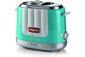 Ariete 206 Hot Dog Maker Party Time, Macchina per fare hot dog, 650 W, 5 livelli di cottura, 4 spazi di cottura, Espulsione automatica, Azzurro