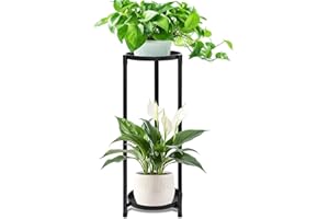 KHayRovies 2 Tier Plant Stand Indoor Tall, Black Corner Round Plant Stand for Indoor Multiple Plants, Metal Flower Pot Stands Outdoor Holders Plant Shelf Display Rack for Balcony Living Room (C)