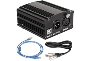 Yoidesu 48V Phantomspeisung, Mikrofonspeisung 1 Kanal Kondensatormikrofon Phantomspeisung mit XLR 3 Pin Kabel und USB Kabel