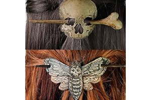 FZKUN 2 Pcs Gothic Skull Bone Hair Clip - Vintage Hair Pin Stick Slide with Faux Bone Death Moth Witch Hairpin Renaissance Festival Hair Accessories