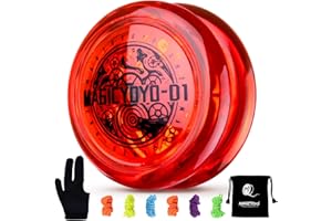 YOSTAR Jojo Kinder D1, Responsive Yoyo Profi Jojo Spielzeug, Looping Trick Jojo Profi Kunststoff Jojo, Magic Yoyo Anfänger und Kinder, Jojo Ball mit 6 Yoyo Schnur + Jo Jo Handschuh + Jojo Tasche (Rot)