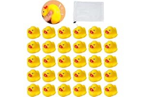 TAFACE 30 Piezas Mini Patos Amarillos con Bolsa de Red Con Cordón, Patos Chirriantes de Caucho, Juguetes De Ducha Para Niños, Regalos De Decoración De Fiesta, TC30XIAOYA