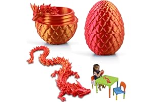 WDJLNZB 3D Printed Dragon in Egg, Full Articulated Crystal Dragon with Dragon Egg, Flexible Crystal Dragon Figurine Decor with Pearly Sheen, Adults Fidget Gift Toy for Autism ADHD (Laser Red)