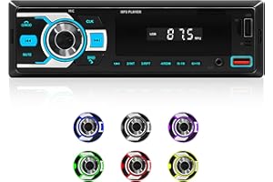 Rimoody 1 Din radio samochodowe Bluetooth 5.1, radio samochodowe 1 DIN z zestawem głośnomówiącym Bluetooth, radio FM, USB/SD/AUX-IN, lokalizacja aplikacji mobilnej, sterowanie głosem, 7 kolorów