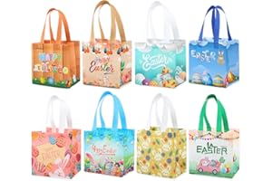 Daover Easter Gift Bags - Easter Tote Bags with Handles, 8Pcs Easter Basket Bunny Egg Reusable Non-Woven Bags for Kids Party Goodie Treat Bag Holiday Favors