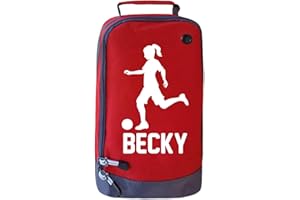 ABSOLUTELY TOP Personalised Girls Football Boot Bag Kids Footballer Sports School Pe Kit Gift, Hot Lava Red/White Print