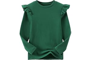 Ugitopi Camiseta de algodón de Manga Larga para niñas con Mangas con Volantes, cómoda Camiseta de Cuello Redondo para Uso Diario