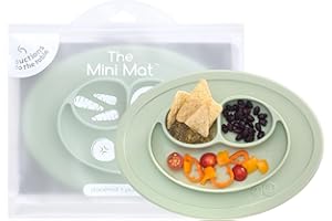 EZPZ Mini Mat Teller Salbei - mit integriertem Platzset & Saugnapf für Babys ab 12 Monaten, 100% Silikon, rutschfest, ideal für selbstständiges Essen