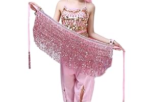 MORICES Belly Dance Skirt Hip Scarf, Sequin Tassel Belly Dancing Skirt Dance Hip Belt Latin Dance Hula Hip Scarf Performance Outfit for Women Girls