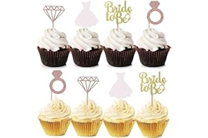 Bymivofun 24 pcs Glitter Bride Cupcake Toppers, Bride to Be Diamond Ring Cupcake Toppers, pour les fournitures de douche nuptiale, enterrement de vie de jeune fille, décorations de fête Bachelorette