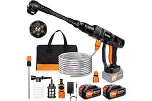 AUTOBABA Idropulitrice a Batteria 652PSI, Idropulitrice Elettrica portatile con 2 Batterie Ricaricabile,6 in 1 Ugello,Tubo da 5M,Vaso di schiuma, Borsa da trasporto, Idropulitrice Senza Fili per Auto Giardino