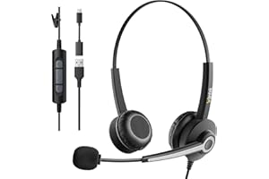 Wantek Cuffie USB con microfono per laptop,cuffie cablate per PC con adattatore USB-C,controllo del volume e cancellazione del rumore per call center,Ufficio,VoIP e Skype