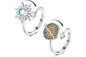 Adramata 2Pcs Argent Anti Stress Bagues pour Femme Tournesol Spinner Bague Ajustement Bague Anxiété Pierre de Lune Bague Anxiété Réglable Ouverts Fidget Bague pour Femme Anti Stress