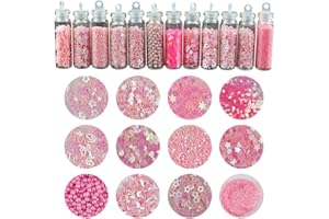 YOFASEN 12 Flaschen Glitzer Set - Buntes Körper-Glitter-Haar- und Nagelkunst Glitter Puder Pailletten Kosmetisches Tattoo Set Kunsthandwerk, Deko-Sand ideal zum Basteln für Kinder, Rosa