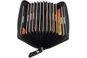 MYLEDERSHOP Cuero Tarjetero para Tarjeta de crédito y Tarjeta de Visita 13 Bolsillos con Bloqueo RFID y NFC (Negro)