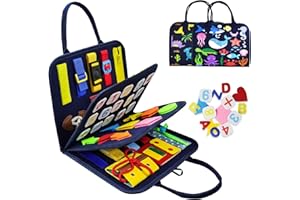 JADUFHU Montessori Busy Board 1 an Jouet Educatif Jouet de Développement de la Motricité Fine pour Bebe, Planche Jeux Portable pour L'apprentissage de la Petite Enfance, Bleu