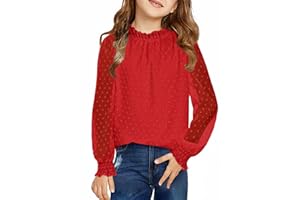Arshiner Niñas Camiseta de Manga Larga Gasa Niño Puntos Cuello Arrugado Camiseta Elegante Otoño Invierno Camisas de Manga Larga para Niñas 4-13 años