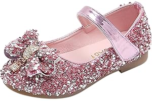 TMDD Kids Girls Glitter Princess Dress Up Shoes Elegant Mary Jane Shoes Dance Stage Performance Anti-Slip Soft Flats Shoes Bowknot Bridesmaid Wedding Party Shoes
