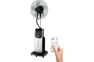 Dardaruga VENTILATORE DIGITALE WFD a Piantana con NEBULIZZATORE ad Acqua (Serbatoio XXL 3,10 Litri) IONIZZATORE ION, ANTIZANZARE Repellente Insetti Vano AROMA Timer Telecomando Oscillazione (ARGENTO)