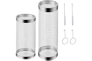 FUNNYTEK 2 STÜCK Rolling Grillkorb mit Gabel, Grillkorb Edelstahl, für Camping und Terrassengrills Freien, für Gemüse, Pommes Frites, Fisch, Fleisch (20cm+30cm)