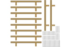 Piuluvor® 10 Stück Schrankgriffe Gold Möbelgriffe 128mm Lochabstand Türgriffe Küchen Griffe Möbel Küchengriffe Edelstahl Schrank Griff T Stangengriff Schubladengriffe